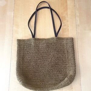 Eddie Bauer Natural Woven Tote w/ leather straps
